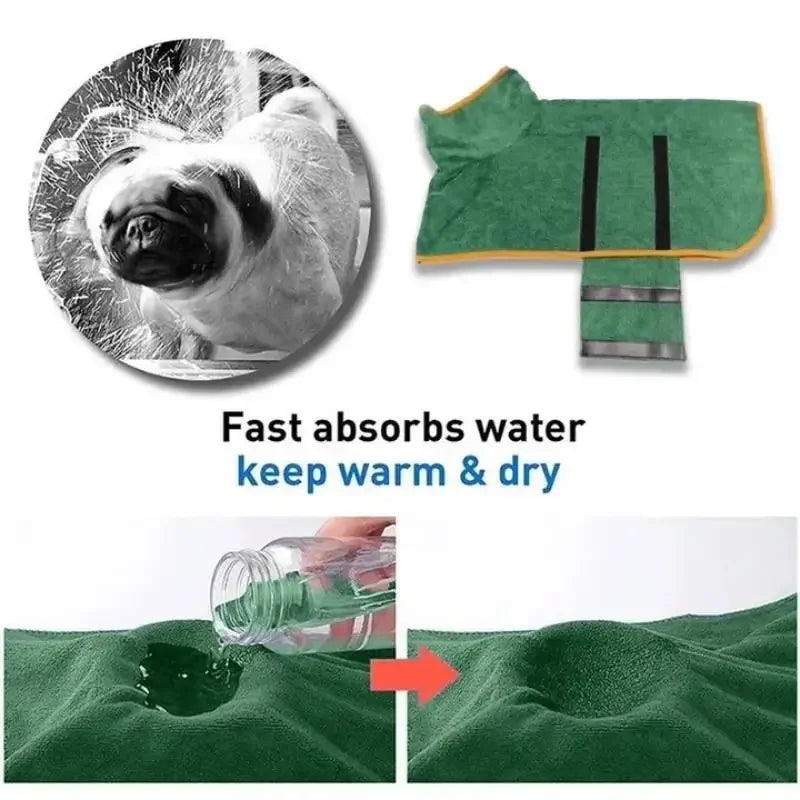 Fast Drying Dog Bathrobe, Microfiber Absorbent Soft Pet Bath Towel Grooming Coat for All Sizes