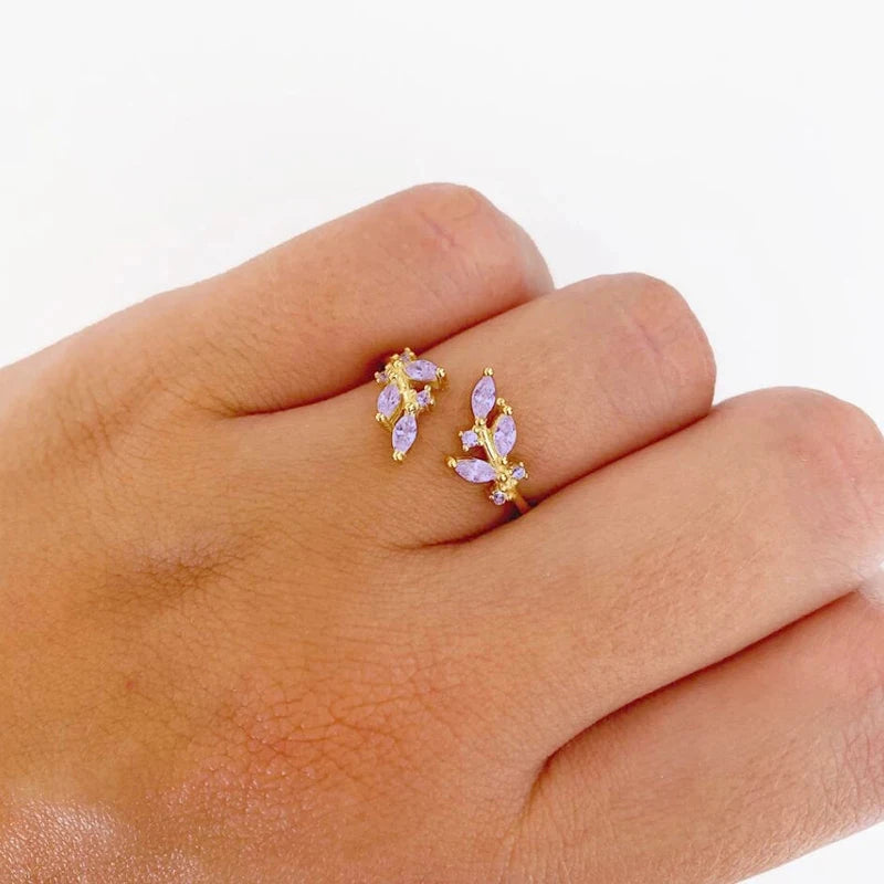 Trendy 18K Gold Plated Engagement Ring for Women Luxury Fashion Elegant Purple Crystal Wedding Rings Party Jewelry Gifts