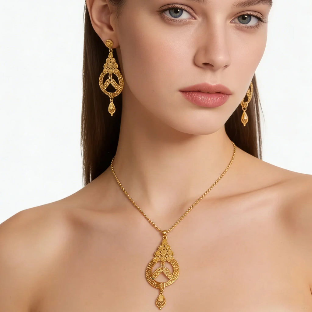 Italian Gold Color Jewelry Set for Women Pendant and Earrings Party Gifts  Plated Necklace Bohemia Jewellery Engagement