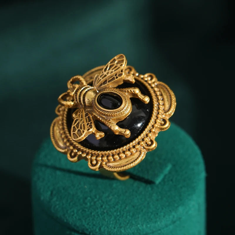 Vintage Elegant Large Flower Rings for Women Luxury Designer Colorful Rhinestones Rose Camellia Bee Antique Jewelry Wedding