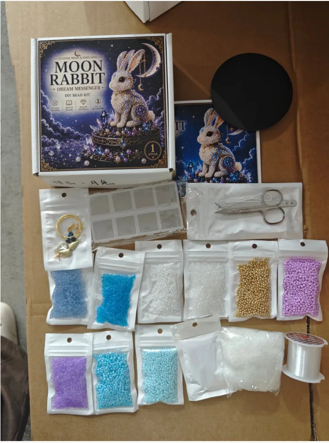 Moon Cat Luna Guardian DIY Bead Kit,Tiny 3D Beaded Luna Guardian Craft Kit, Handmade Magical Cat Kit for Beginner, Home Decor