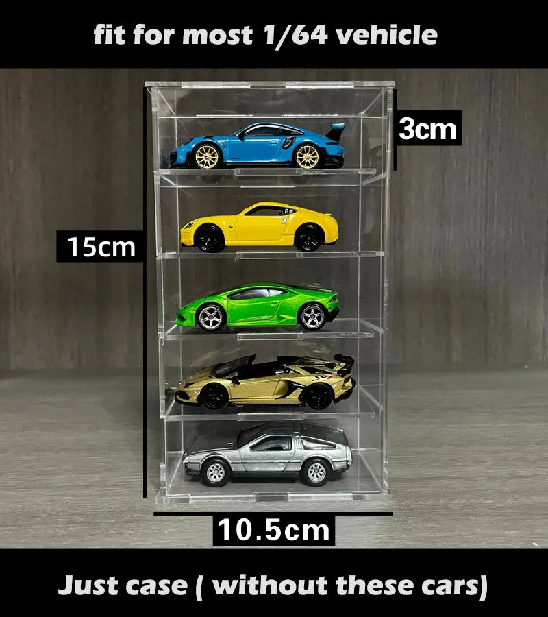 1/64 Model Cars Acrylic Display Case Fit for Mini Size MiniGT Tomica Required Assembly Proof Box Cabinet Toy Vehicles