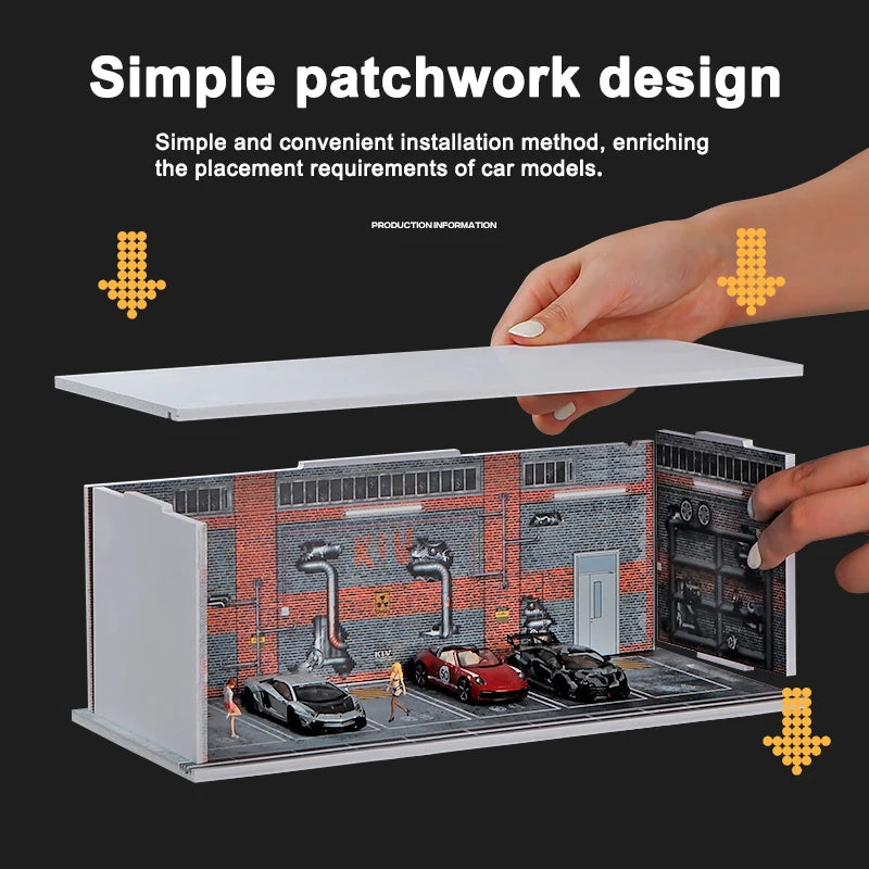 1/64 Garage scene Model Scene with Light Version Simulation Model Scene Decoration Collect (Excluding dolls and car models)