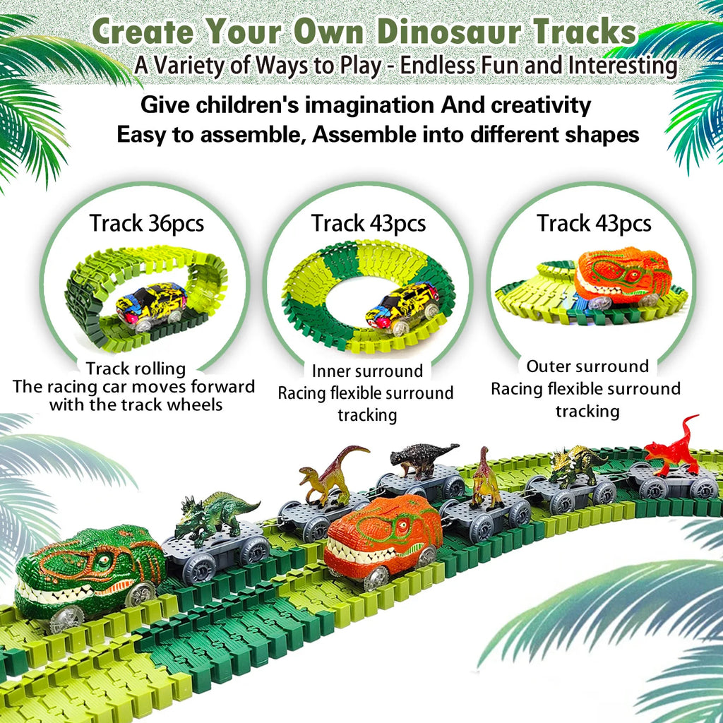 Dinosaur Rail Car Assembly Diy Roller Coaster Assembly Puzzle Versatile Track Electric Train Toy Gift