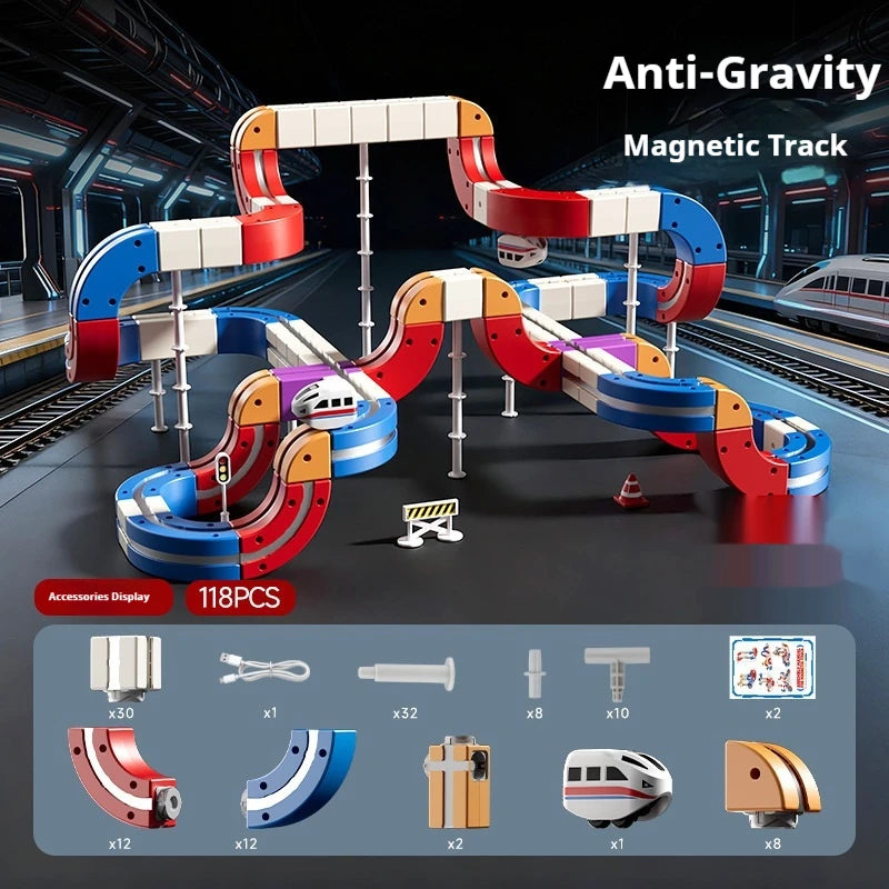 High-Speed Electric Train Set for Kids Magnetic Assembly DIY Educational Gravity-Defying Track Model Car Playset