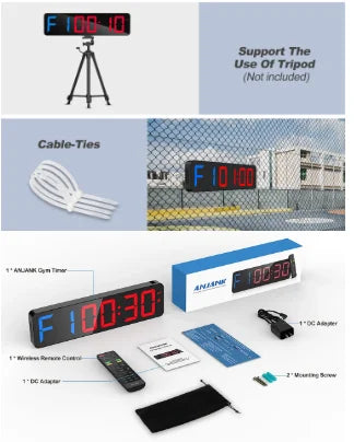 ANJANK Gym Timer 15" Large LED Display Wall Clock,Interval Workout,Count Down & Up,Stopwatch, Adjustable Volume,Upgraded Remote