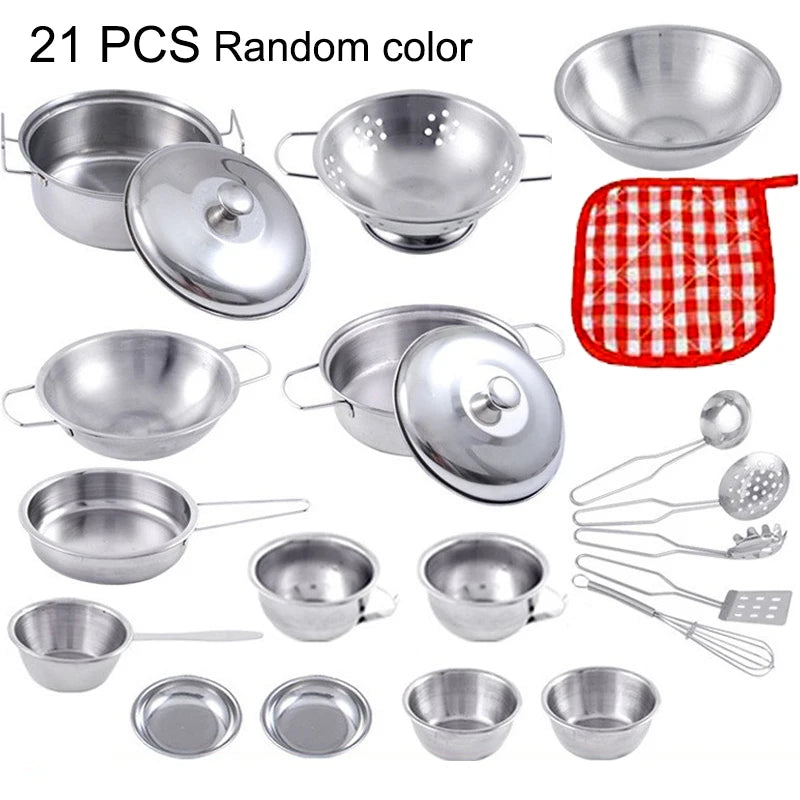 Children Metal Stainless Steel Material Pretend Play Food Kitchen Cookware Set Toy Mini Cooking Game Pot Shovel Kid Kitchen Toys