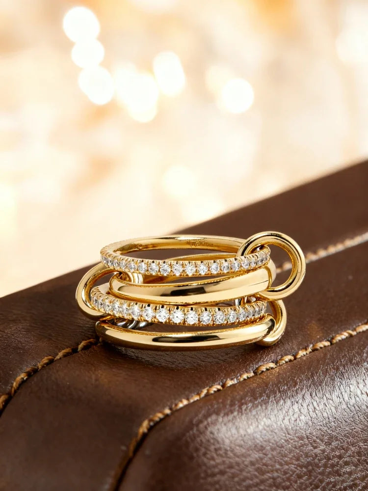 925 Sterling Silver Simple Fashion Multi-Layer Round Zircon Ring For Women Anniversary Daily Wear High Quality Fine Jewelry