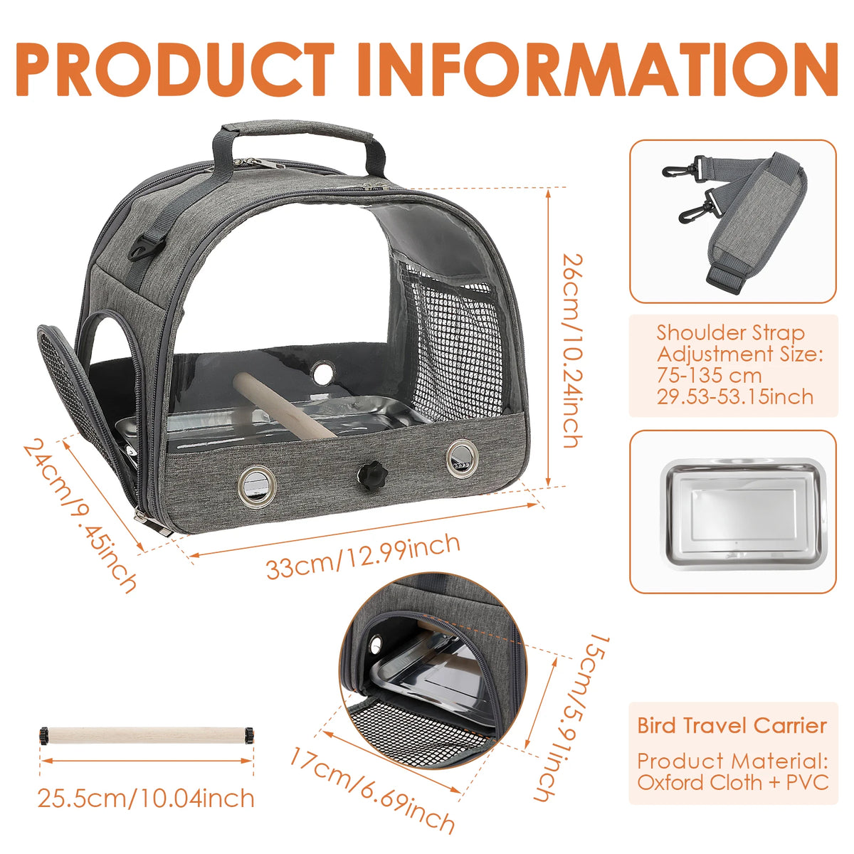 Portable Bird Cage Parrot Carrier with Tray Travel Clear Window Bird Pet Backpack for Parakeet Lovebird Cockatiel Travel Bag