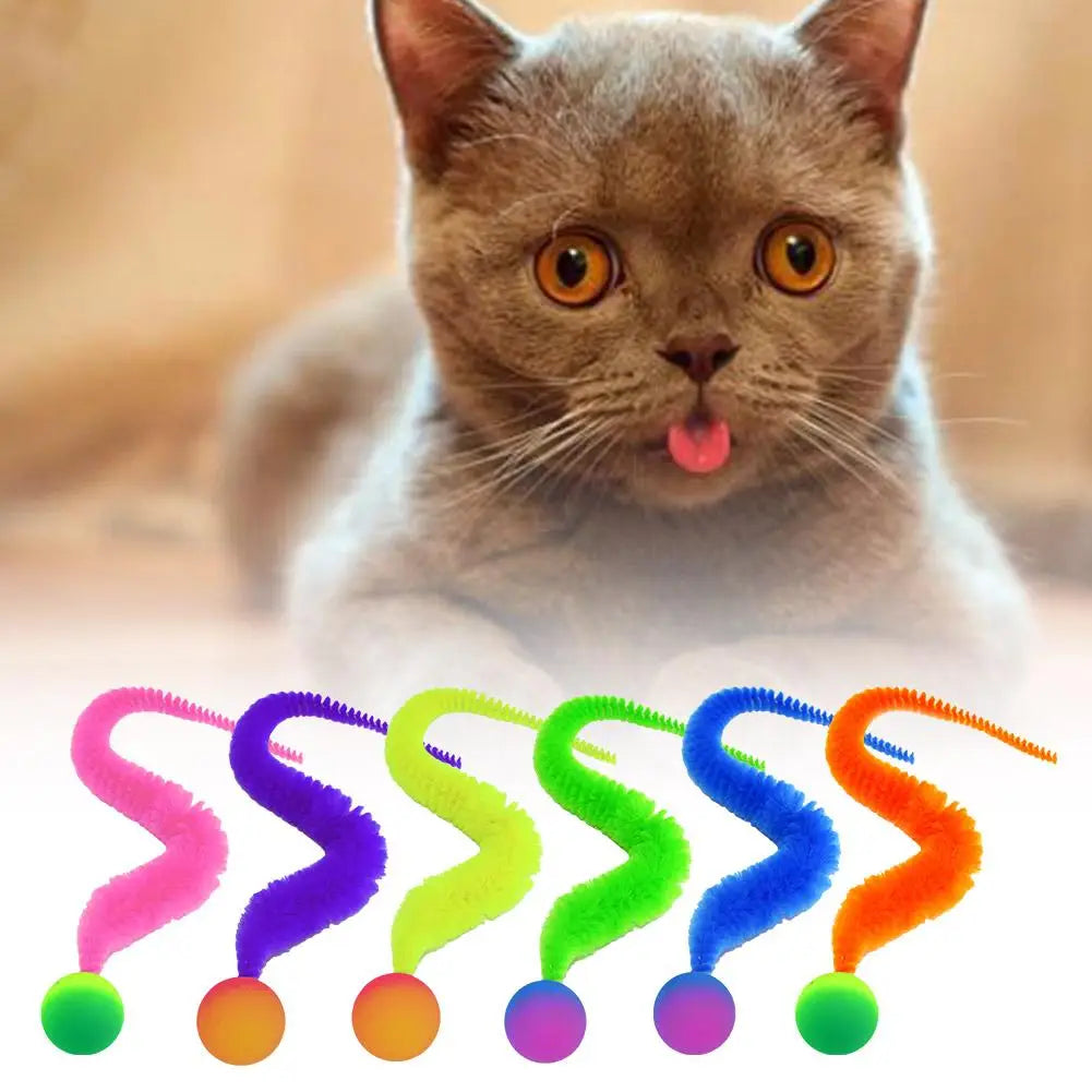 Cat Teaser Colorful Toy Bouncy Ball Fluffy Tail Simulation Kitten Bite Teaser Tool Interactive Cat Elastic Toy Supplies