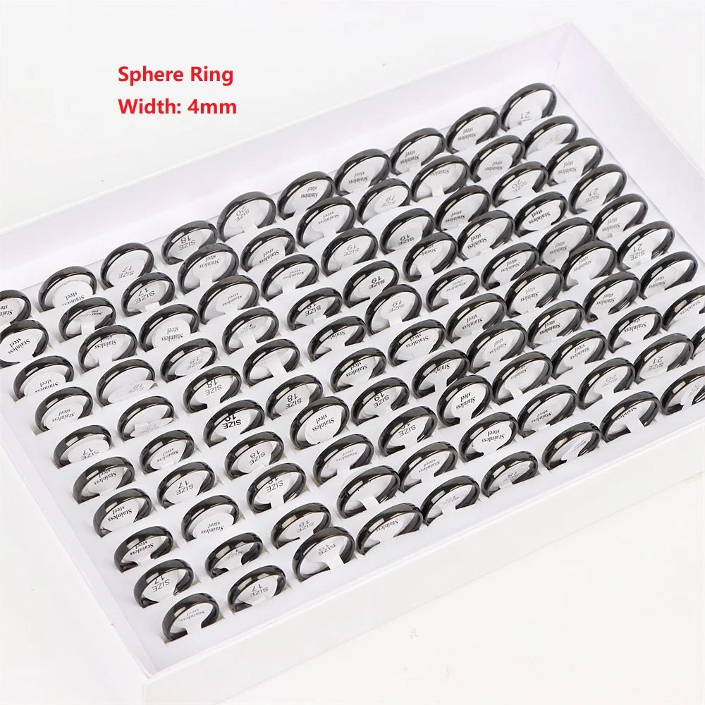 100Pcs/lot Fashion Smooth Stainless Steel Rings For Women Men Width 2-8mm Simple Lovers Jewelry Party