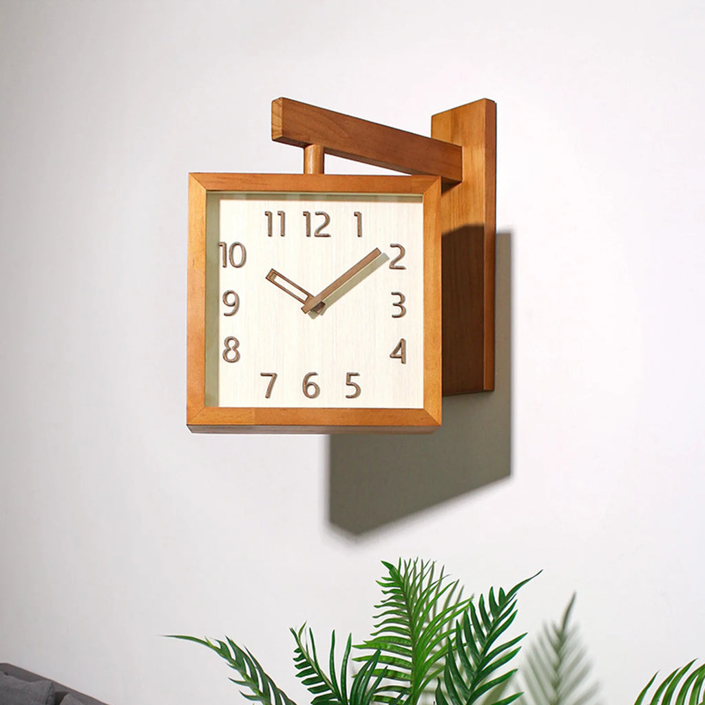 Corner Clock Double Sided Corner Clock  Decorative Silent Wooden Simple Battery Powered for Home  for Living Room