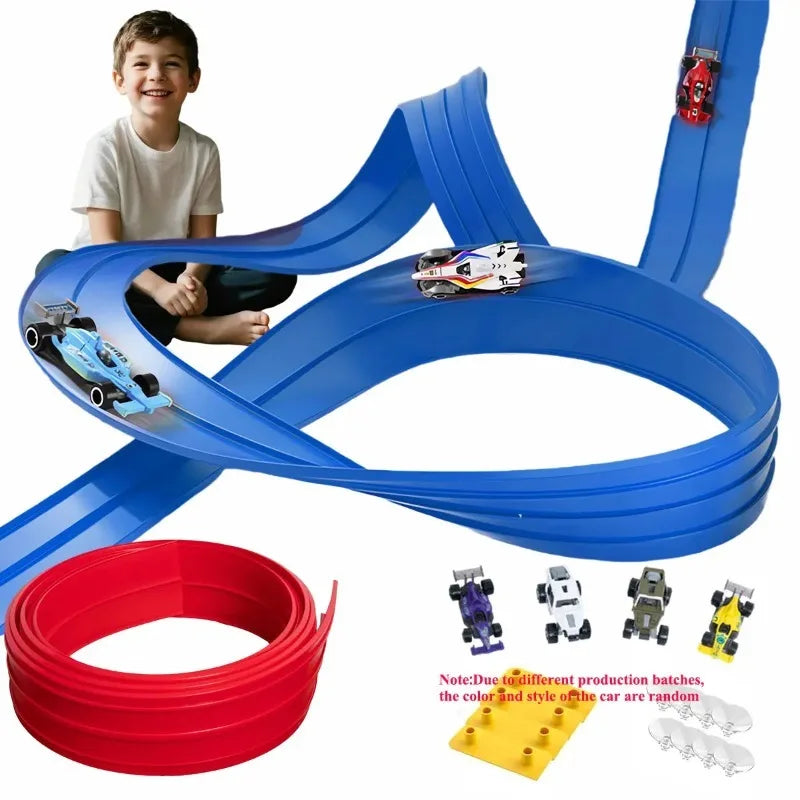 DIY Flexible Race Track Children Toys Double-track Racing Car Ramp Compatible 1/64th Cars Portable Rolls Up Boy Christmas Gift