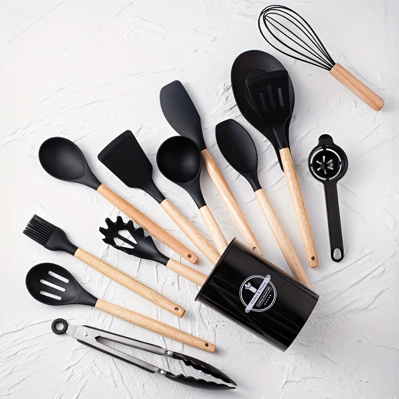 14pcs silicone utensil set with plastic holder