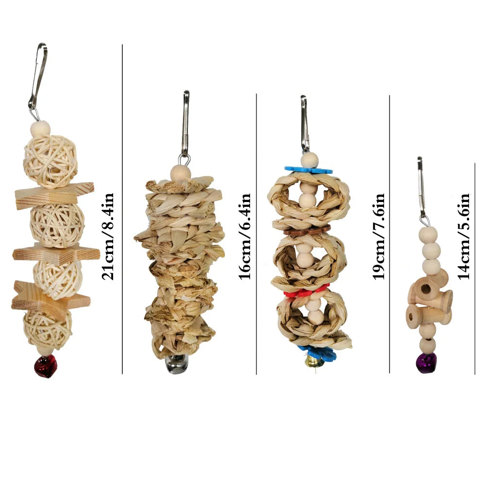 Combination Bird Toys Set Swing Chewing Training Toys Small Parrot Hanging Hammock Parrot Cage Bell Perch Toys with Ladder Toys