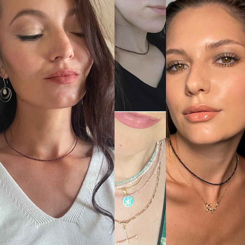 Natural Semi-precious Stone Necklaces for Women and Men Cut Angle 2mm Beads Crystal Necklace Bracelet Gem Zircon Agate Jewelry
