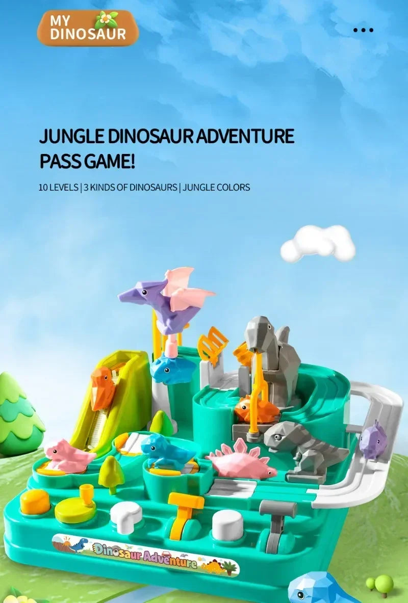 Dinosaur Racing Track Game Set with 2/5 Dino Sliding Cars Toy for Toddlers with Light & Music Birthday Gifts for Boys Girls Kids