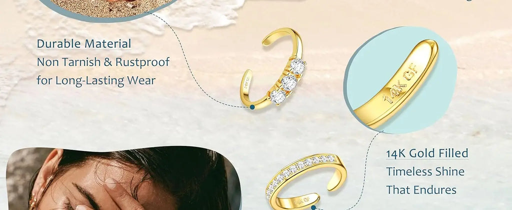 Bobisty 14K Gold Plated Toe Rings for Women Adjustable Toe Ring Non Tarnish Open Band Toe Rings CZ Bow Summer Beach Foot Jewelry