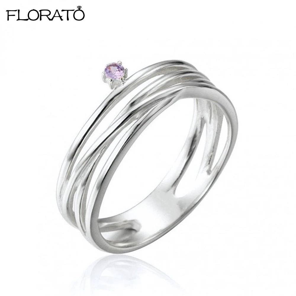 Trendy 18K Gold Plated Engagement Ring for Women Luxury Fashion Elegant Purple Crystal Wedding Rings Party Jewelry Gifts