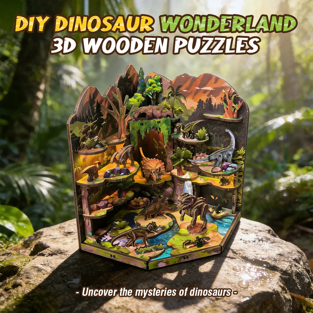 DIY Wooden Blocks Dinosaur Secret Realm 3D Wooden Puzzle Stereo Model Beginner Friendly Stress Relief Handmade Toys for Adults