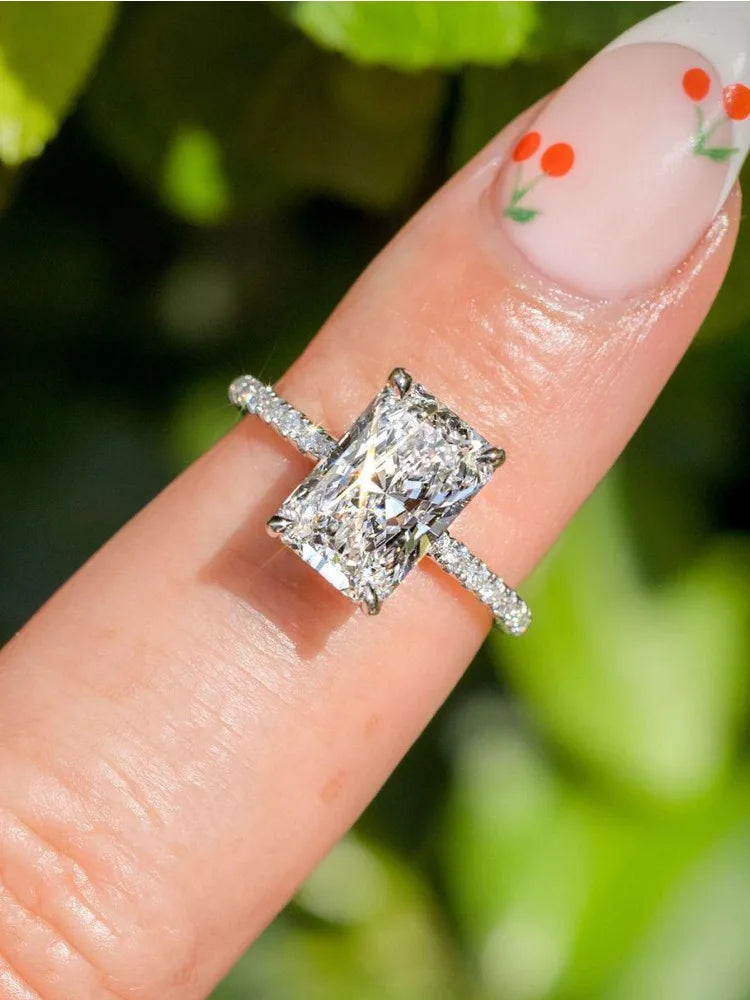 925 Sterling Silver Gorgeous Shiny 2-5CT Rectangle Zircon Ring For Women Anniversary Wedding Luxury High Quality Fine Jewelry