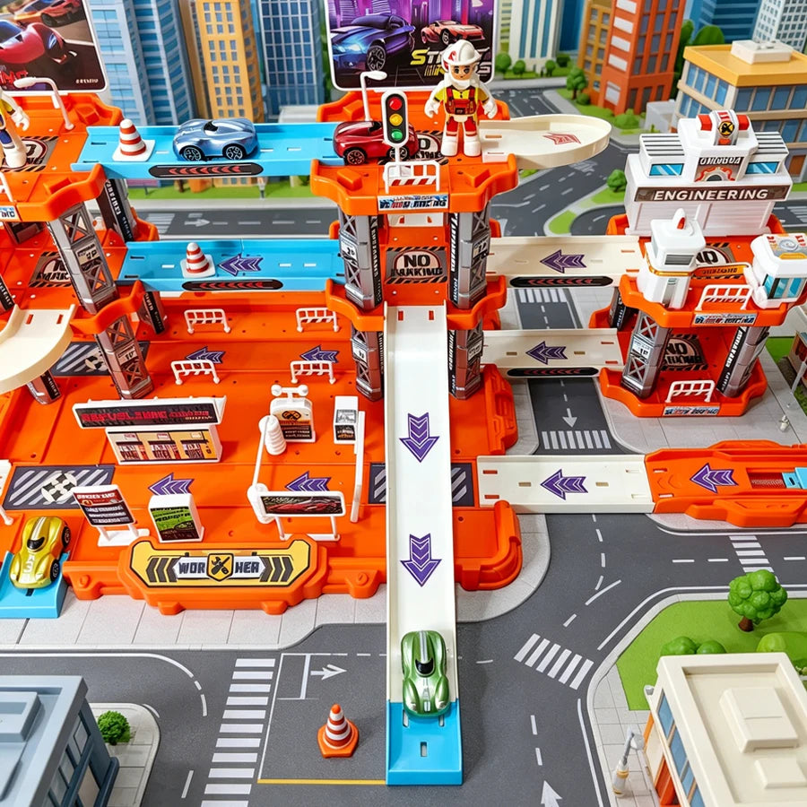 Children's Large Track Parking Toy Set, City Rail Car Theme Suitable for Two Players, Perfect for Boys' Birthday Gifts