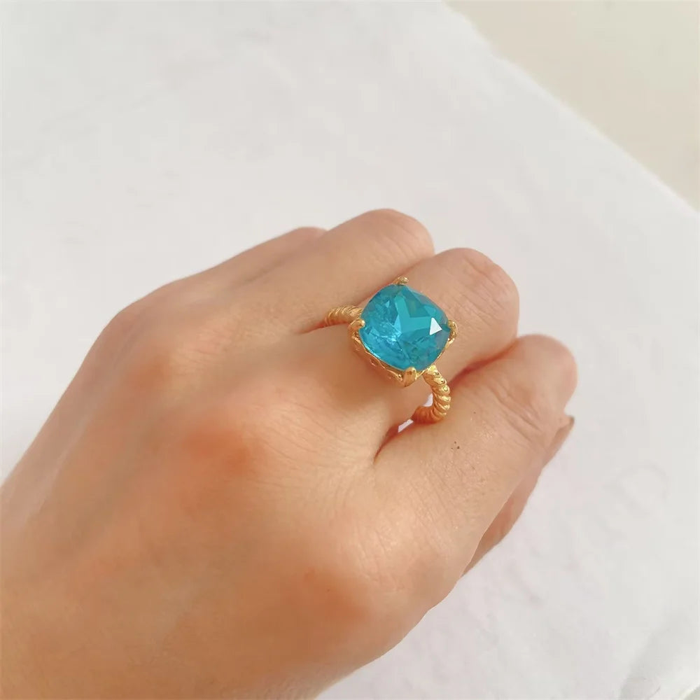 Fashionable and Charming Zircon Sparkling Princess Blue Ring Original Ring Exquisite Jewelry Women's DIY Gift NO FADE