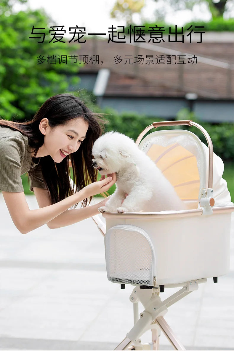 Lightweight White High View Pet Stroller One-click Foldable Cart for Small Medium Dogs Cats Outdoor Travel Pet Supplies Hot Sale