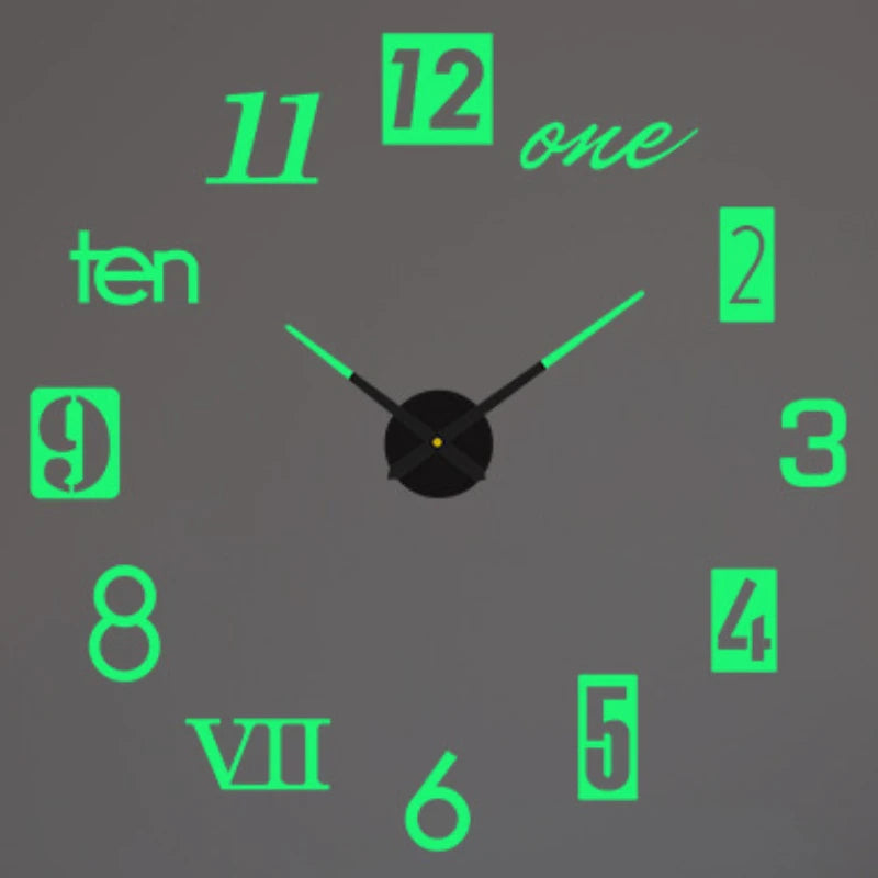 2D/3D Large Roman Numeral Acrylic Mirror Wall Clock Sticker Fashion DIY Quartz Clocks Watch Home Decoration Living Room Stickers