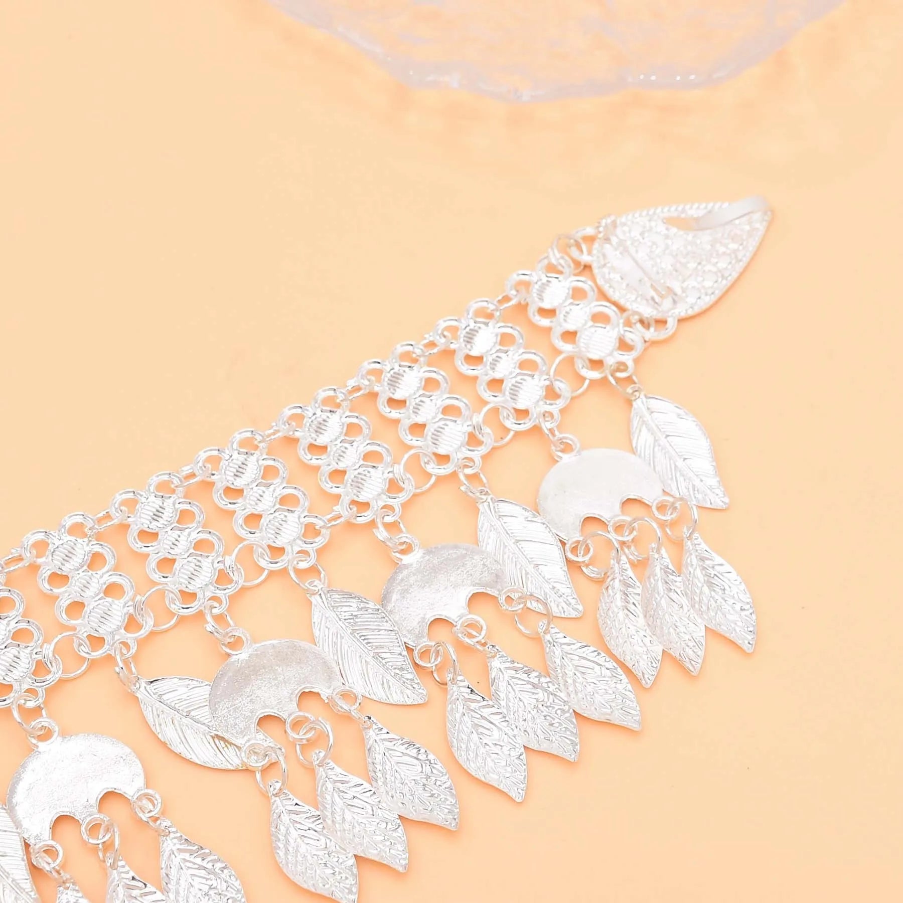 Silver Plated Assyrian Belt Hair Accessories Earrings for Women Kurdish Assyria Ethnic Colorful Flag Leaf Tassel Jewelry Sets
