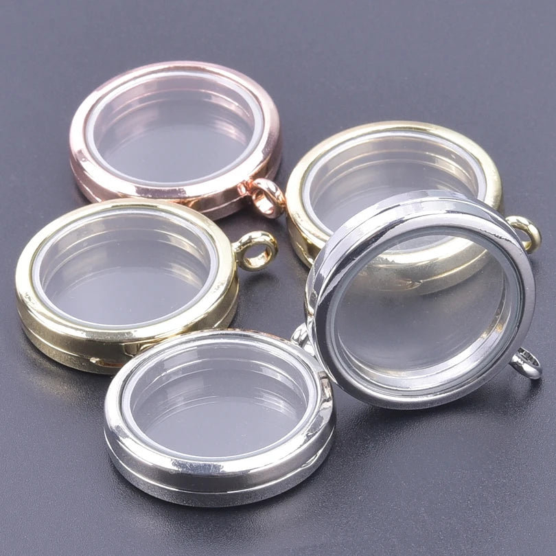 10Pcs/Lot Openable Round Living Reliquary Picture Locket Pendant Glass Floating Cremation Urn Medaillon Colgantes Jewelry Making
