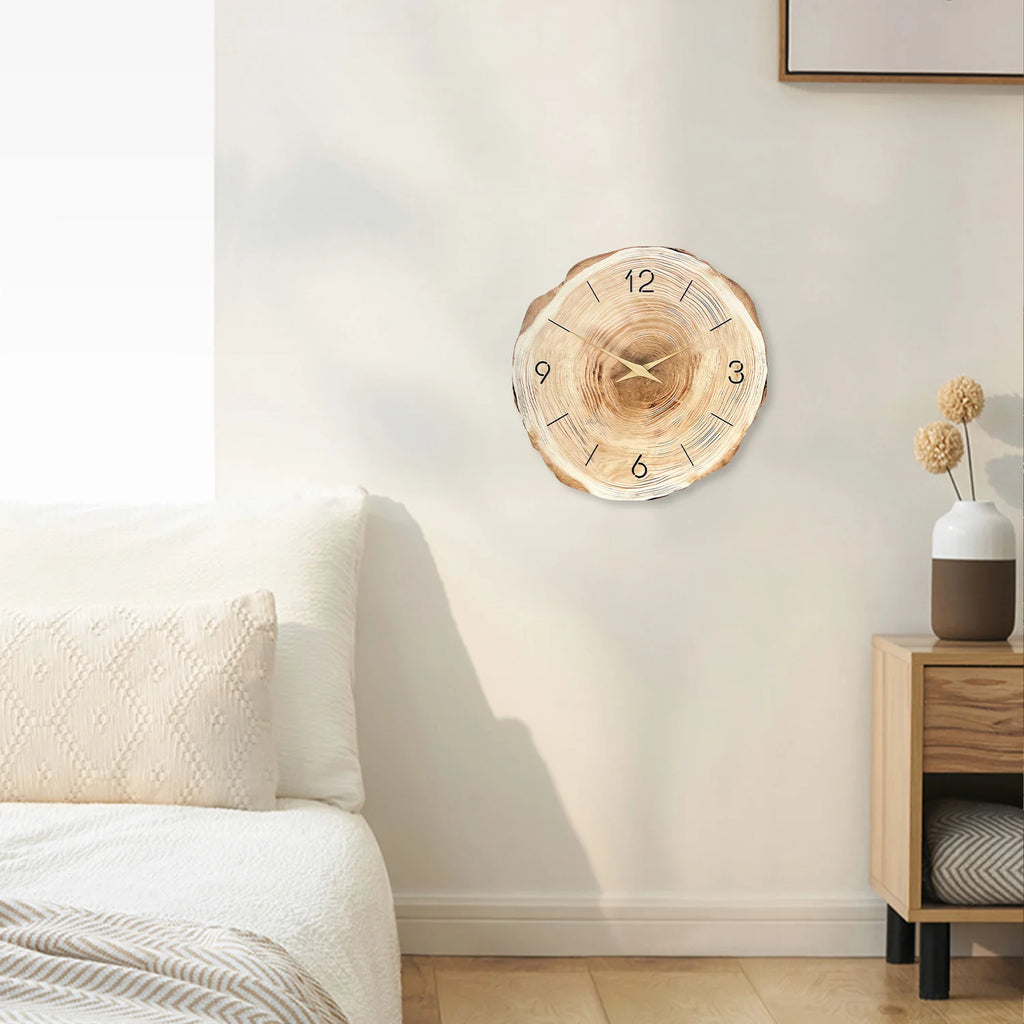 1pc Wooden Ring Wall Clock, Wood Cross-Section Texture Pattern Design of the Original Wood Color Wall Clock, Home Mute Clock