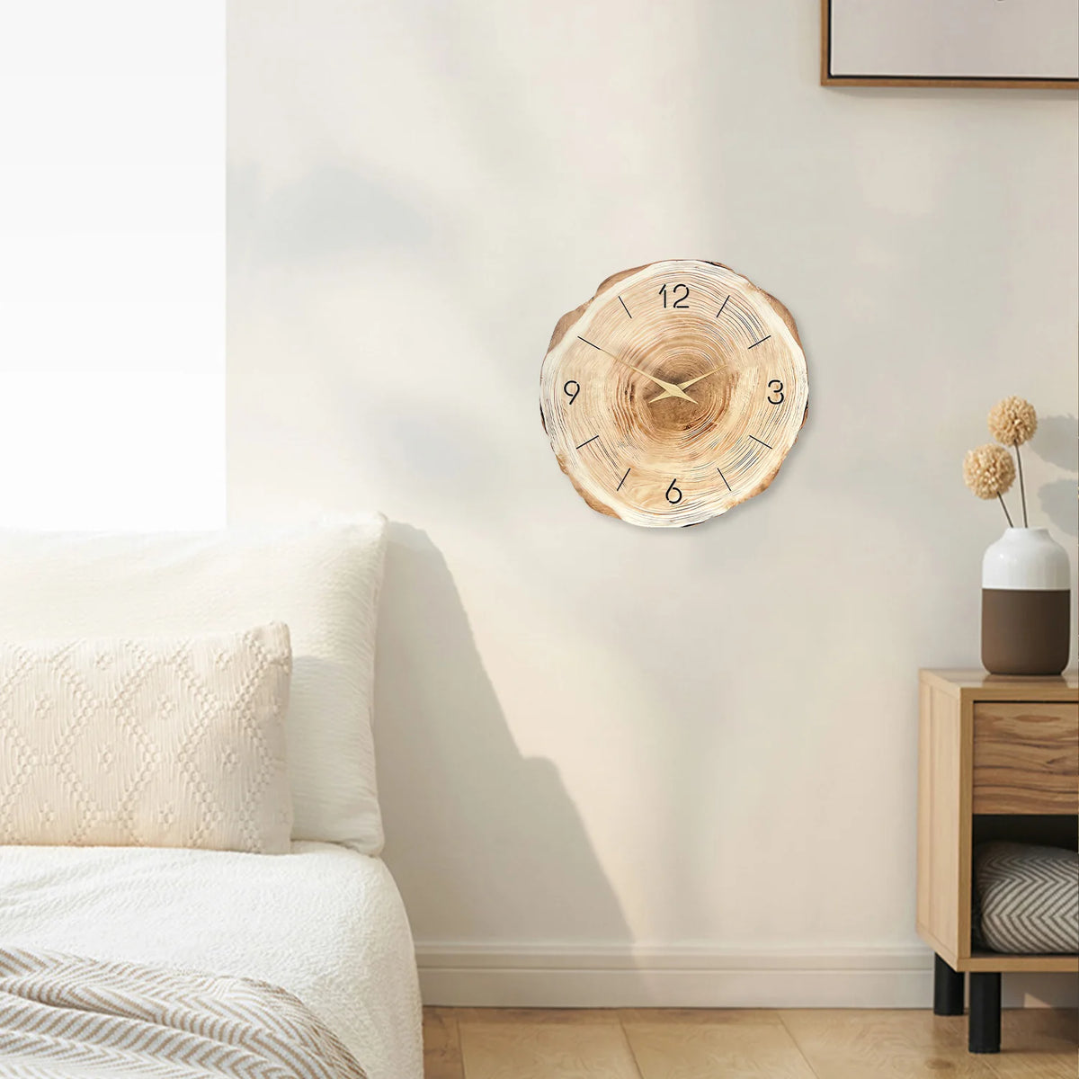 1pc Wooden Ring Wall Clock, Wood Cross-Section Texture Pattern Design of the Original Wood Color Wall Clock, Home Mute Clock