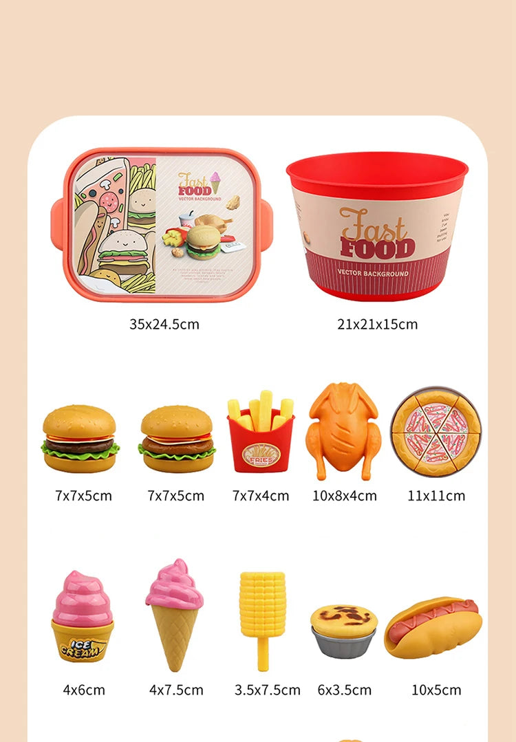 Children Food Kitchen Toys Set Girl Pretend Play House Simulation Bread Burger Pizza Cooking Game Kitchen Play Props Accessories