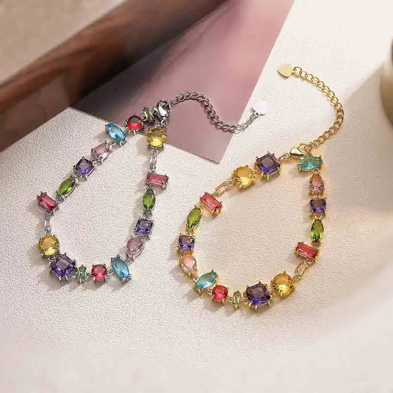 HECHENG, Colourful Zirconia Patchwork Irregular Graphic Design Bohemian Brass Bracelet Necklace Ladies Jewellery Gift 1 PCS