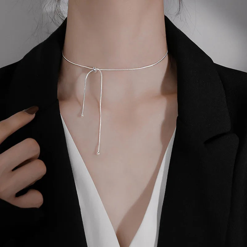 925 Sterling Silver Necklace Black Beads Square Irregular Punk Geometric for Women Girl Jewelry Gift Dropshipping Wholesale