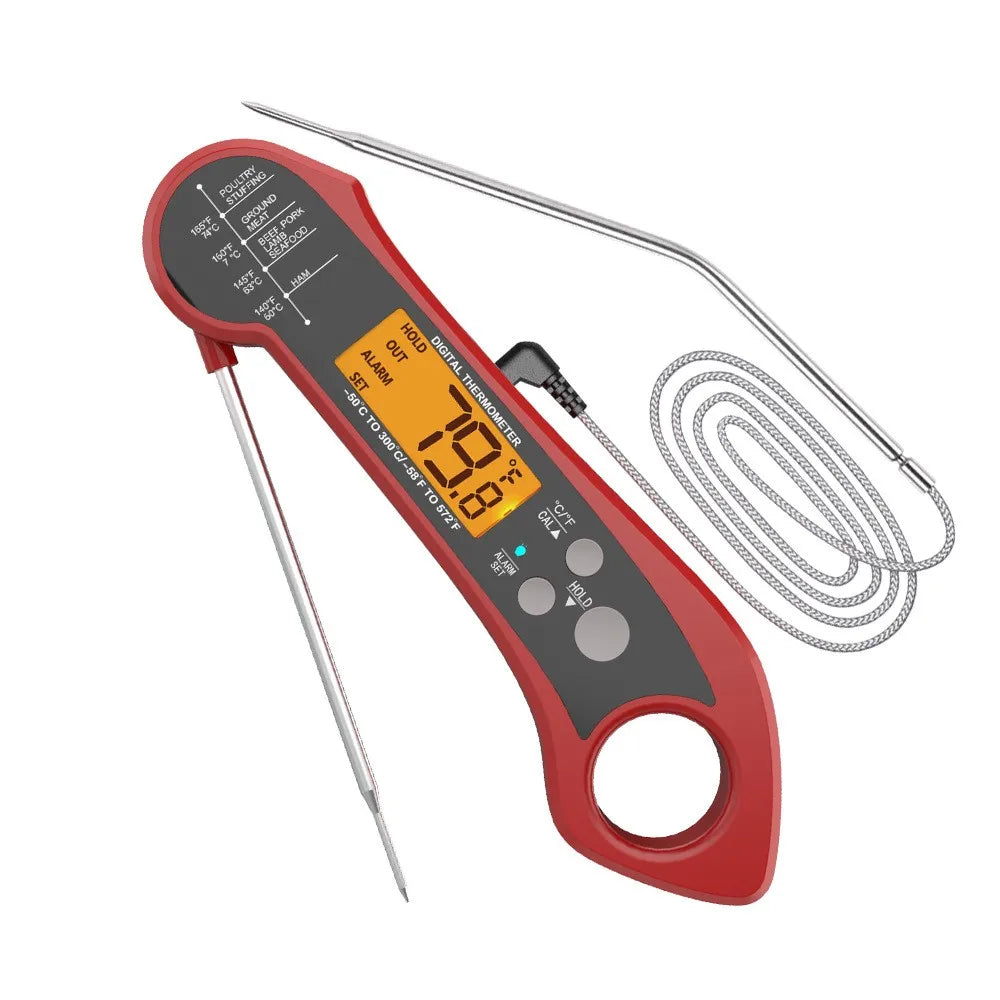 2 In 1 Long Cable Meat Thermometer Digital Waterproof Kitchen Cooking Tools Food Fast Measure Thermometer 2 Probes BBQ Grill Oil