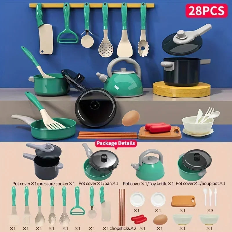 28pcs Mini Kitchen Accessories Kids Kitchen Toys Set Pretend Play Cooking Food Cookware Simulation Cooking Toys