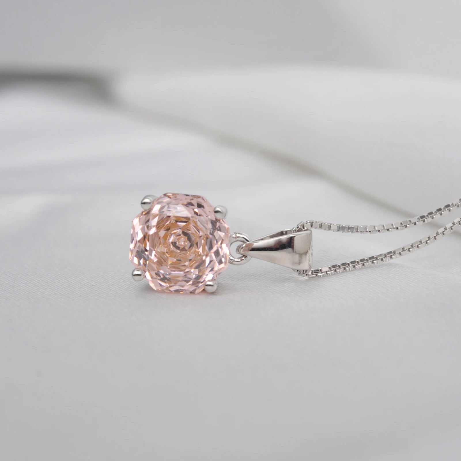 Potiy 2ct Morganite Pink Octagon Rose Cut Pendant Necklace No Chain Cubic Zirconia 925 Silver Jewelry Gift
