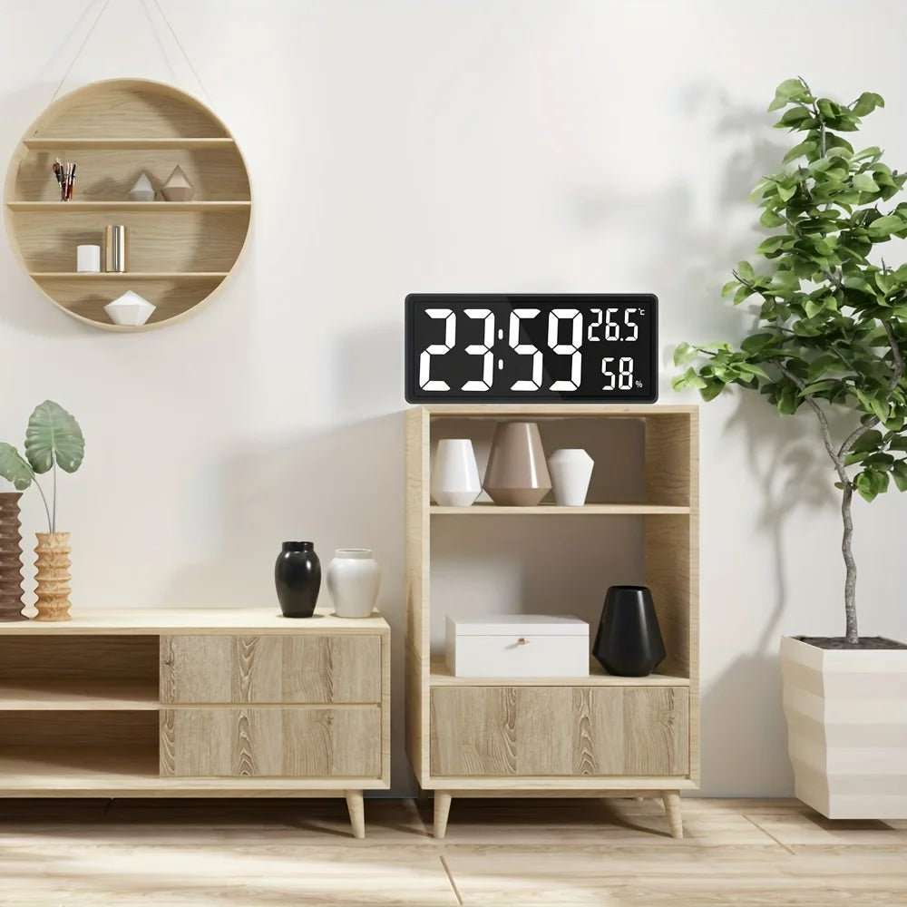 1PC Super Large Screen Wall Mount Clock, Hanging Stand Optional BIG BOWL Clock Living Room LED Digital Clock for Home Decor