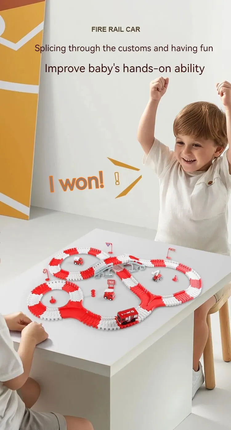 Fire Engine Track Assembling Car Engineering Minin Car Set Kids Puzzle Boy Toys Track Car Train Toys For Children Birthday Gift