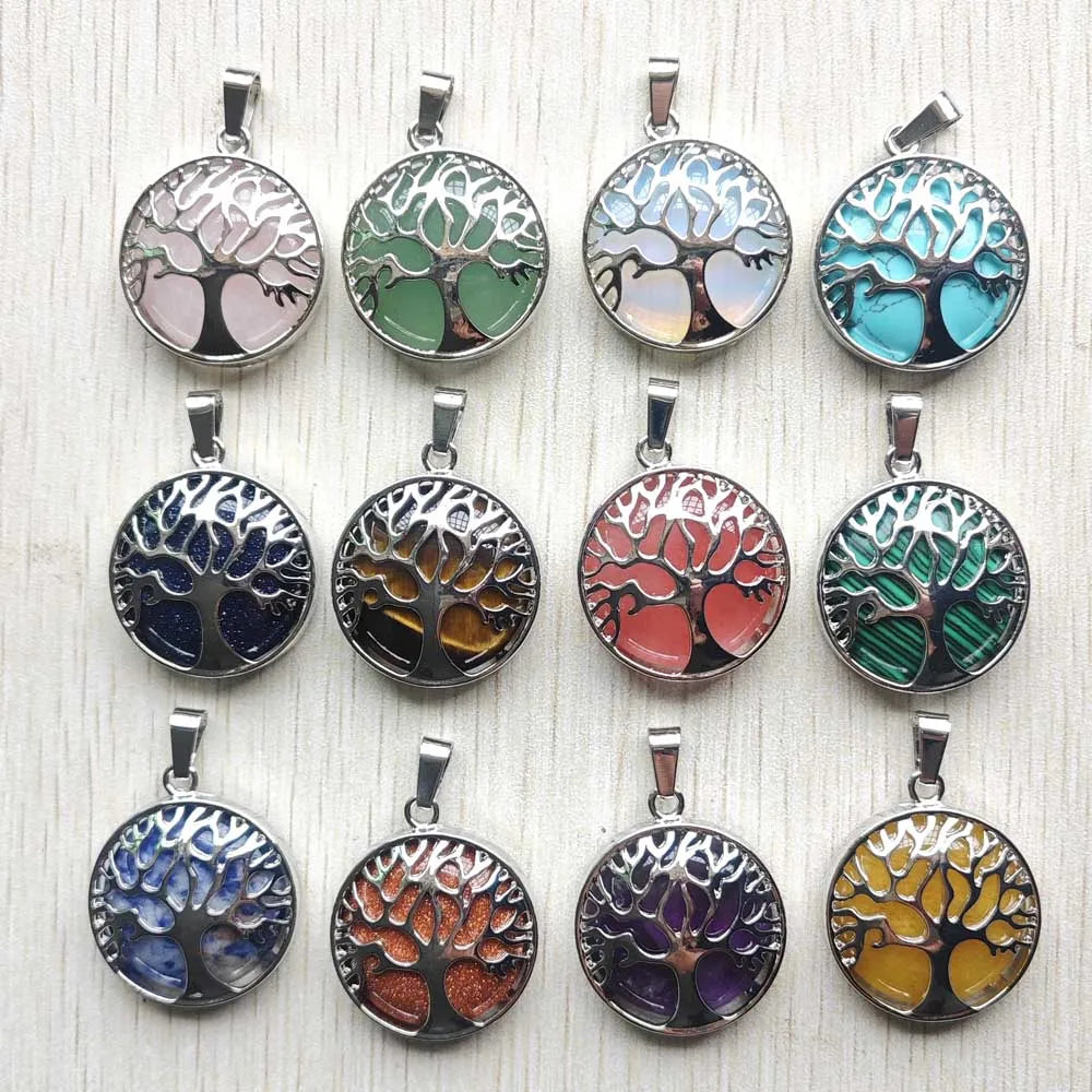 Wholesale 12pcs/lot Fashion Natural Stone Alloy Tree of Life Mix Pendants for Necklaces Jewelry Accessories Making Fast Shipping
