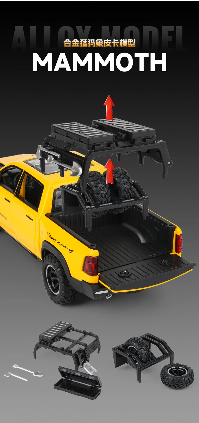 1:32 Dodge RAM 1000 TRX Mammoth Picku Alloy Car Model Sound And Light Pull Back Children's Toy Collectibles Birthday Gift