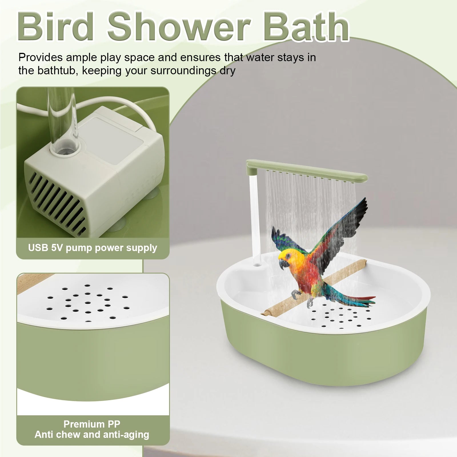 Parrot Automatic Shower Pet Bird Bath Cage Basin USB Electric Circulating Water Bird Bathtub for Lovebird Cockatiel Birds Toy