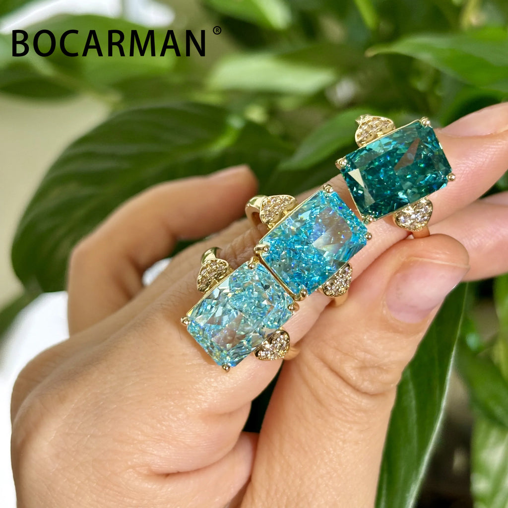 Bocarman Rectangular Ice Cut Mint Green Cubic Zirconia Copper Ring For Women Vintage Engagement Wedding Adjustable Jewelry