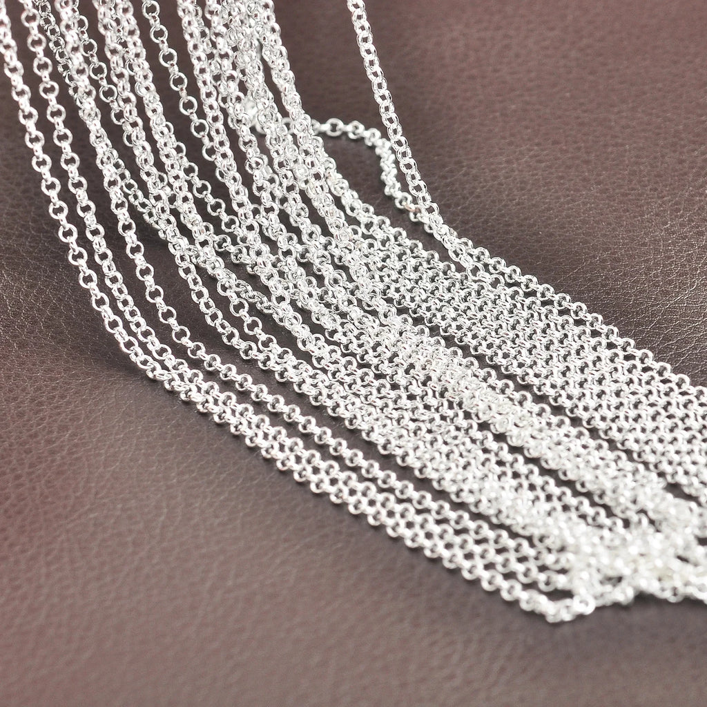 10PCS Wholesale Pure 925 Sterling Silver Color Charm Link Chain Necklace Jewelry with Strong Smooth Lobster Clasps 16-30 Inch
