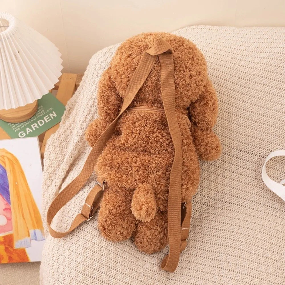 New Plush Teddy Dog Backpacks Poodle Shape Brown Khaki Stuffed Puppy Backpack Kawaii Cute Animals Shoulders Bag Girls Fashion