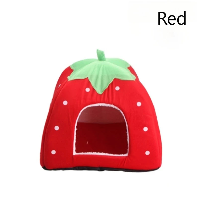 All-Season Removable and Washable Guinea Pig Rabbit Small Pet Warm Hideout VillaType Semi-Enclosed Strawberry Nest Small Pet Bed