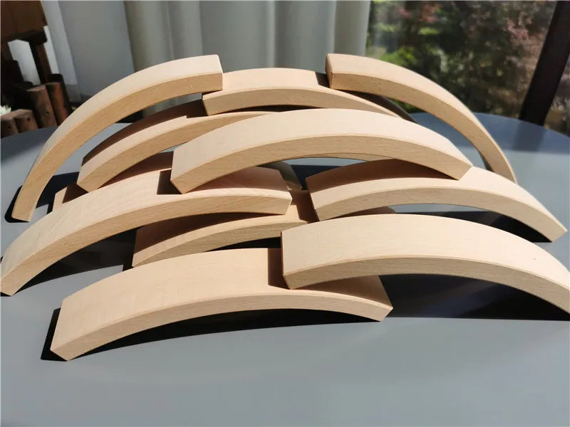 New Beech Wood Arch Stacking Blocks Rainbow Bending Wooden Building Timber Toys Set for Kids Creative Play