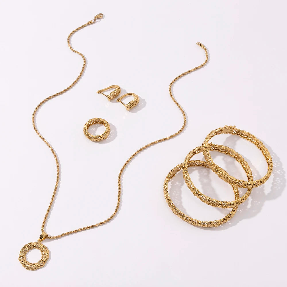 LUIZADA 2025 July Hot Selling Fashionable Copper Jewelry Set:Necklace, Earrings, Rings & Bangles For Women's  Wedding & Party